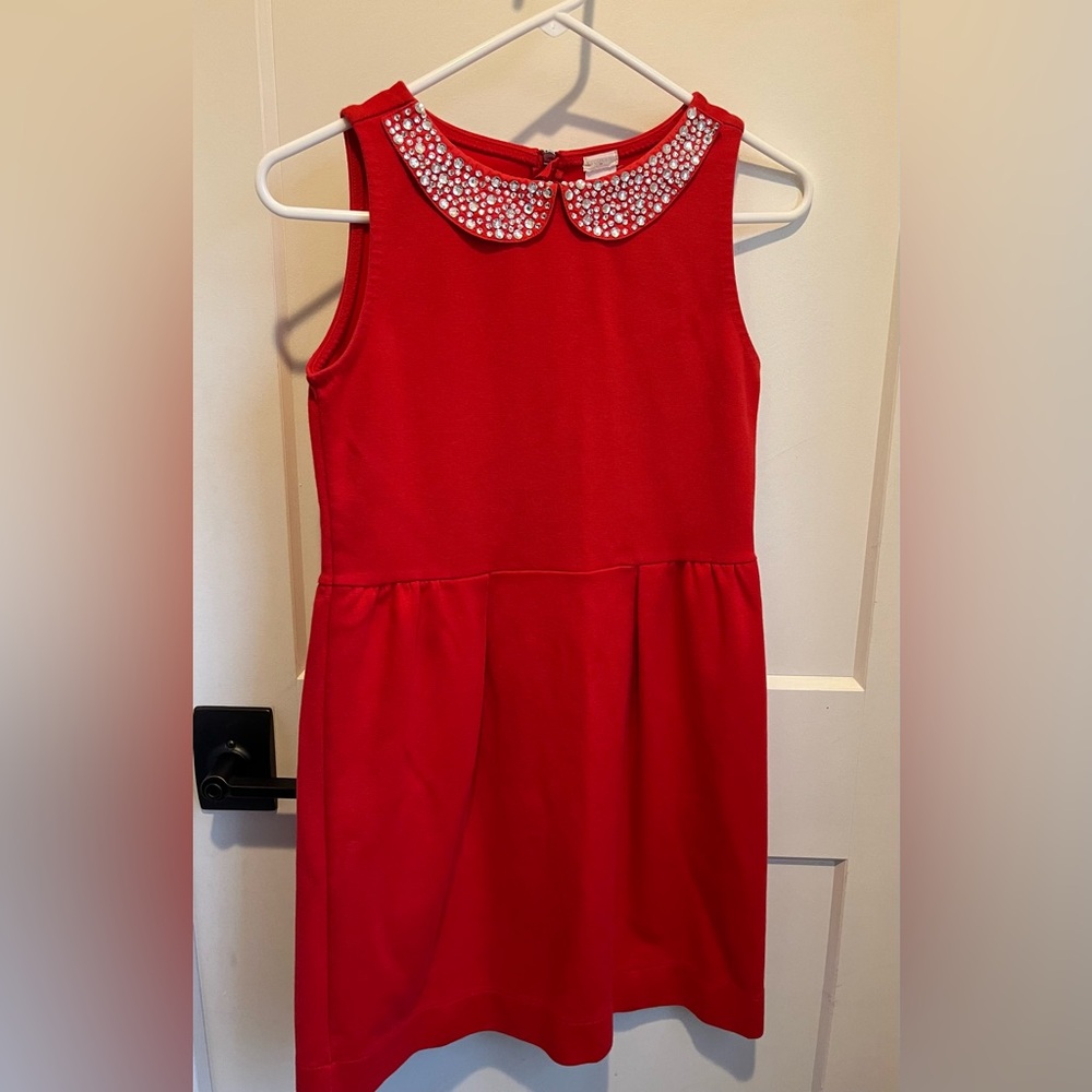 J.Crew Crewcuts Holiday Sparkle collar sleeveless dress/Red-Girl’s size 14